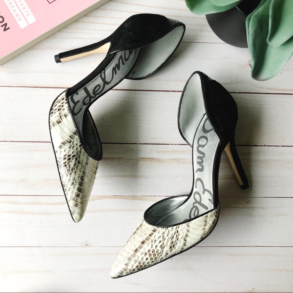 SAM EDELMAN SNAKE & SUEDE PUMPS